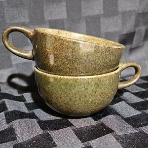 2 Heath Coupe Line Pottery Sea & Sand Ceramic Cups, Handcrafted